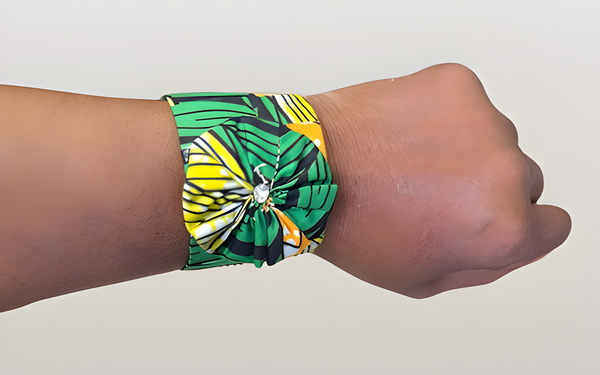 African Ankara Fabric Print Flower Cuff Bracelet - Premium Jewelry from MAGOS - Just $9.99! Shop this and more Jewelry now 