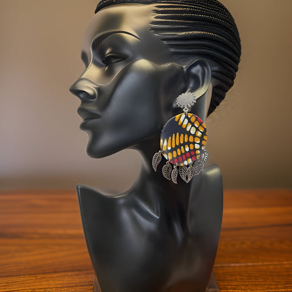 African Print Beaded Mix Color Circular Fabric Earrings - Premium Jewelry from MAGOS - Just $12! Shop this and more Jewelry now 