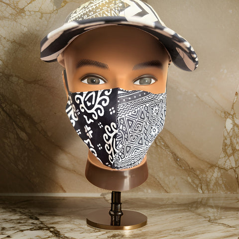 Black/White African Print Baseball Cap with Matching Mask - Premium African Accessories from MAGOS - Just $18! Shop this and more African Accessories now 