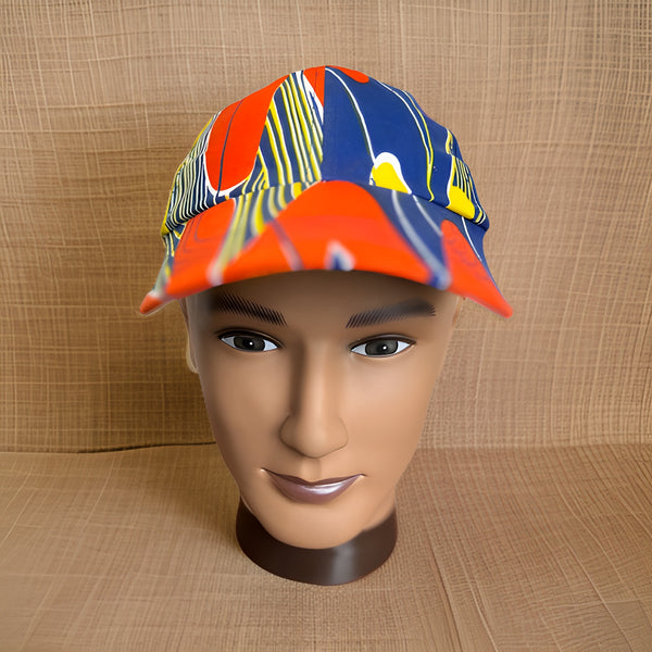 Blue/Yellow African Print Baseball Cap with Matching Mask - Premium African Accessories from MAGOS - Just $18! Shop this and more African Accessories now 