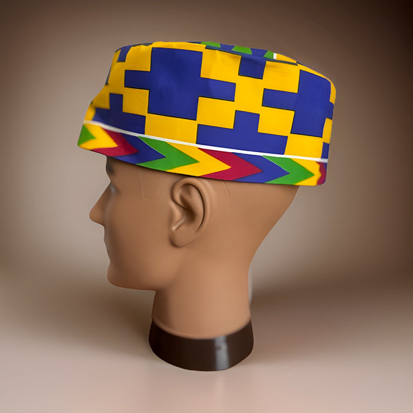 Blue Yellow Print Kente Unisex Kufi Hat - Premium African Accessories from MAGOS - Just $15! Shop this and more African Accessories now 