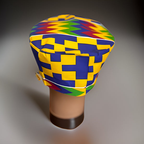 Blue Yellow Print Kente Unisex Kufi Hat - Premium African Accessories from MAGOS - Just $15! Shop this and more African Accessories now 