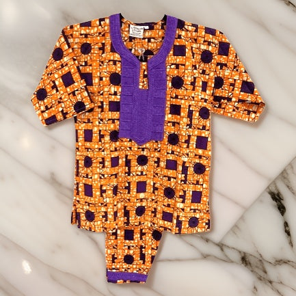 Boys 3pc Orange Purple Embroidered African Dashiki Pant Set (Small) - Premium African Apparel from MAGOS - Just $30! Shop this and more African Apparel now 