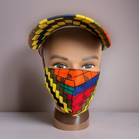 Checkered Multi-Color African Print Baseball Cap with Matching Mask - Premium African Accessories from MAGOS - Just $18! Shop this and more African Accessories now 