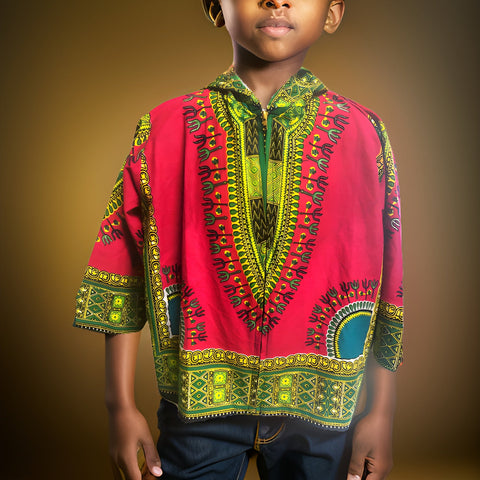 Children's Traditional Print Dashiki Hoodie Jacket-Fuchsia - Premium African Apparel from MAGOS - Just $8! Shop this and more African Apparel now 