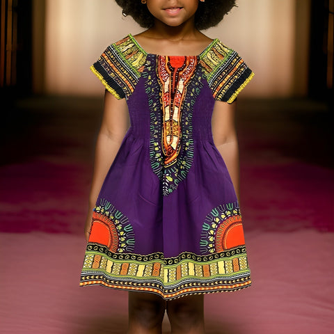 Girl's Smocked Dashiki Maxi Dress (Purple) - Premium African Apparel from MAGOS - Just $18! Shop this and more African Apparel now 