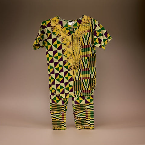 Kids 3pc African Dashiki Yellow/Purple/Green Print Pant Set - Premium African Apparel from MAGOS - Just $35! Shop this and more African Apparel now 