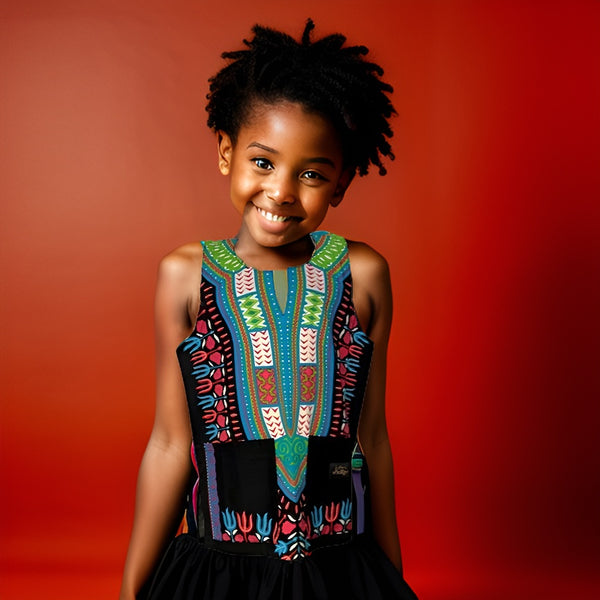 Kids Traditional Sleeveless Black-Lime-Pink Dashiki Top - Premium African Apparel from MAGOS - Just $8! Shop this and more African Apparel now 