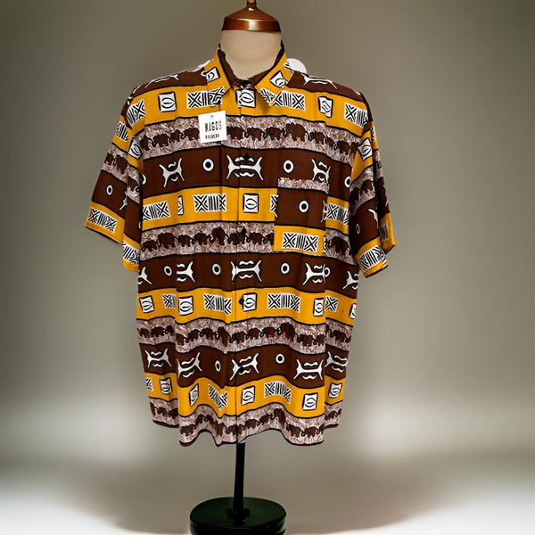 Men's Brown/Yellow Print Dashiki Top - Premium African Apparel from MAGOS - Just $24! Shop this and more African Apparel now 