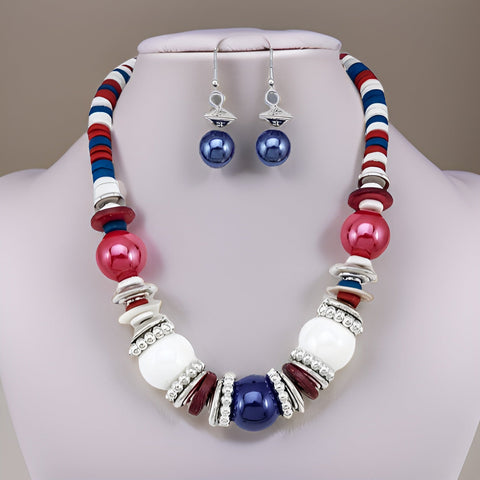 Multi-Color White Beaded Disk Necklace & Earring Set - Premium Fashion Jewelry from MAGOS - Just $10! Shop this and more Fashion Jewelry now 