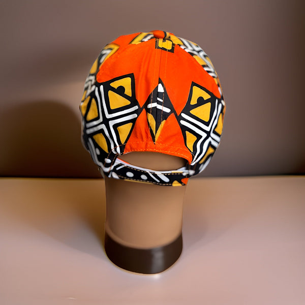 Orange/Black African Print Baseball Cap with Matching Mask - Premium African Accessories from MAGOS - Just $18! Shop this and more African Accessories now 