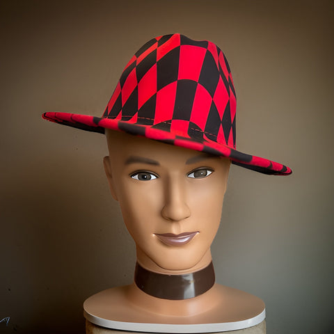 Red Checkered Tie Dye Wide Brim Felt Fedora Panama Hat - Premium Other Accessories from MAGOS - Just $24! Shop this and more Other Accessories now 