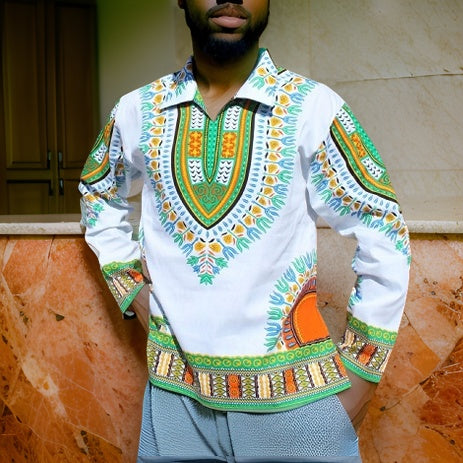 Traditional Print Unisex Dashiki Shirts (3XL) - Premium African Apparel from MAGOS - Just $23! Shop this and more African Apparel now 