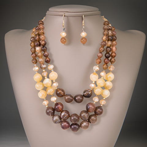 Two Tone Brown Layered Beaded Necklace & Earring Set - Premium Fashion Jewelry from MAGOS - Just $16.99! Shop this and more Fashion Jewelry now 