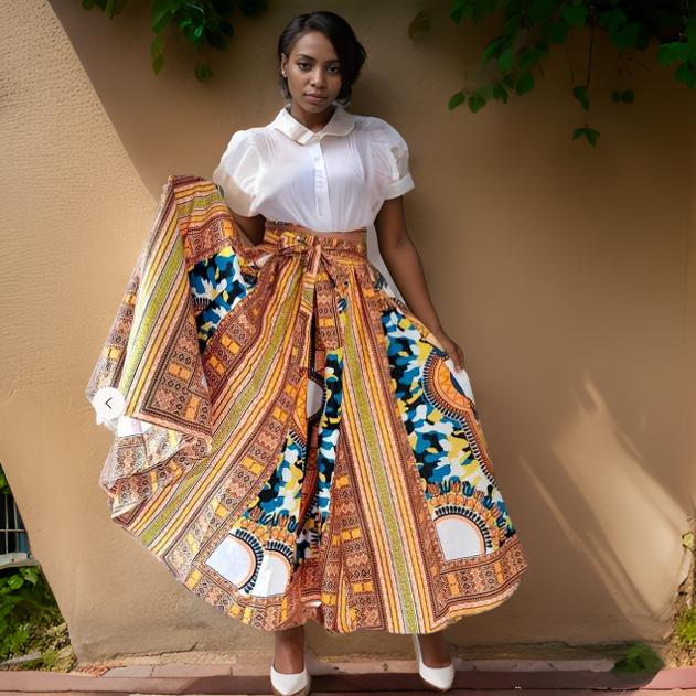 Women s African Camo White Print Dashiki Skirt O.O.A. Tradings Distribution