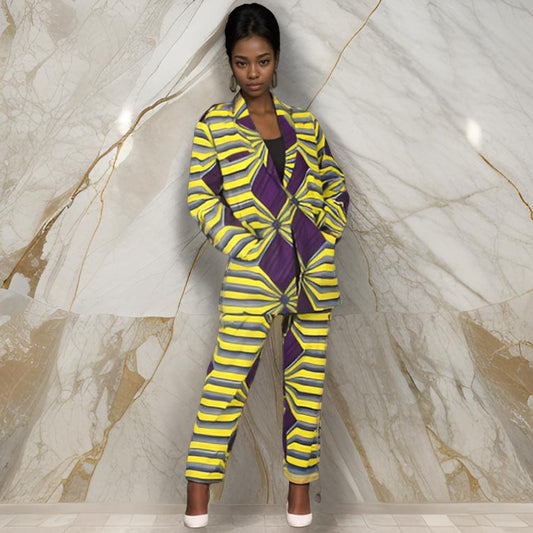 Women's Yellow/Purple African Print Blazer and Pants Set