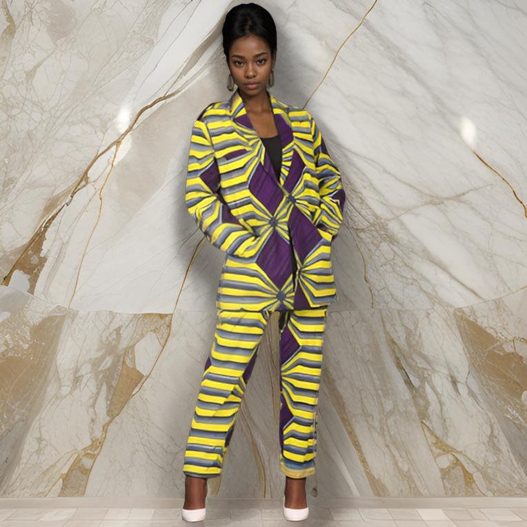 Women's Yellow/Purple African Print Blazer and Pants Set