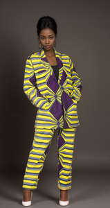 Women's Yellow/Purple African Print Blazer and Pants Set