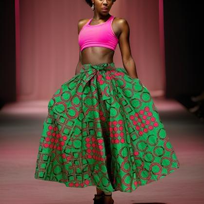 Authentic African Ankara Wax Print Skirt (Pink/Green) - Premium African Apparel from MAGOS - Just $55! Shop this and more African Apparel now 
