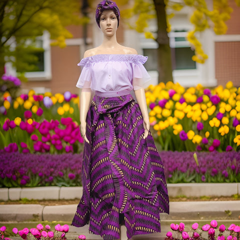 Women's African Print Maxi Skirt and Matching Bag (Purple) - Premium African Apparel from MAGOS - Just $55! Shop this and more African Apparel now 