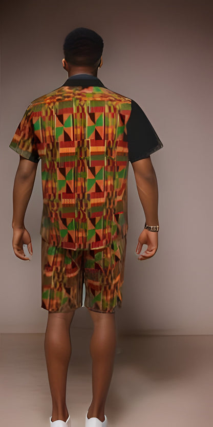 Men's Black/Kente African Print Shorts Set