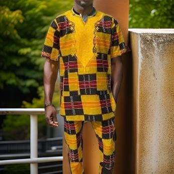 African Print 3pc Embroidered Men Pant Set