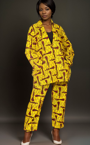 Women's Yellow African Print Blazer and Pants Set