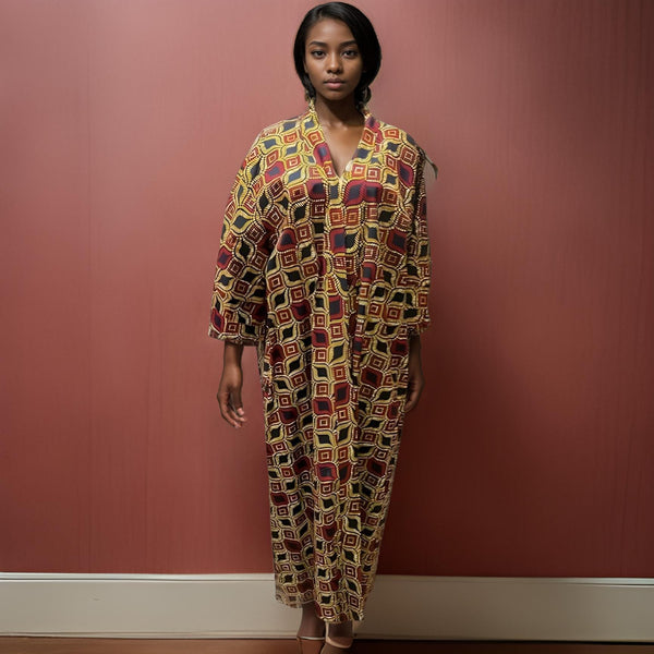 African Ankara Burg Navy Print Long Duster