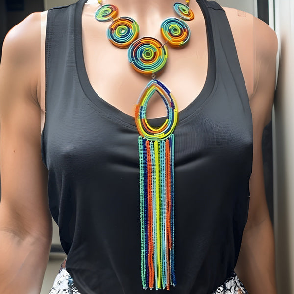 African Beaded Multicolor Necklace & Earring Set - Premium Jewelry from MAGOS - Just $24.50! Shop this and more Jewelry now 
