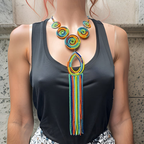 African Beaded Multicolor Necklace & Earring Set - Premium Jewelry from MAGOS - Just $24.50! Shop this and more Jewelry now 