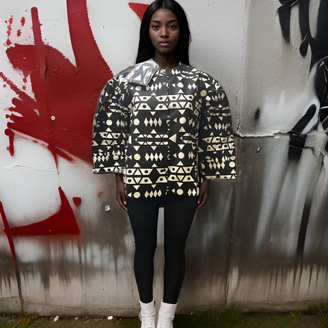 African Black/White Print Long Sleeve Ankara Top