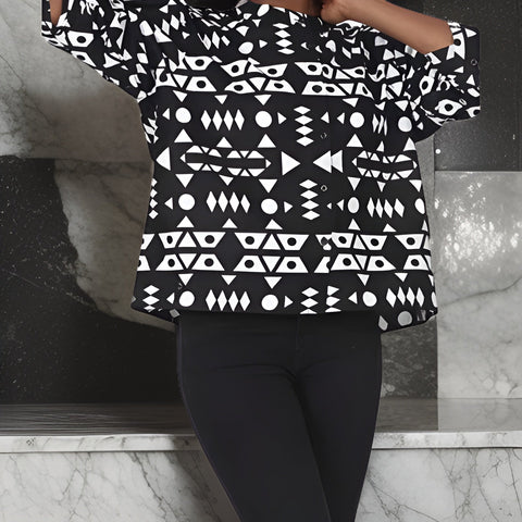 African Black/White Print Long Sleeve Ankara Top - Premium African Apparel from MAGOS - Just $30! Shop this and more African Apparel now 