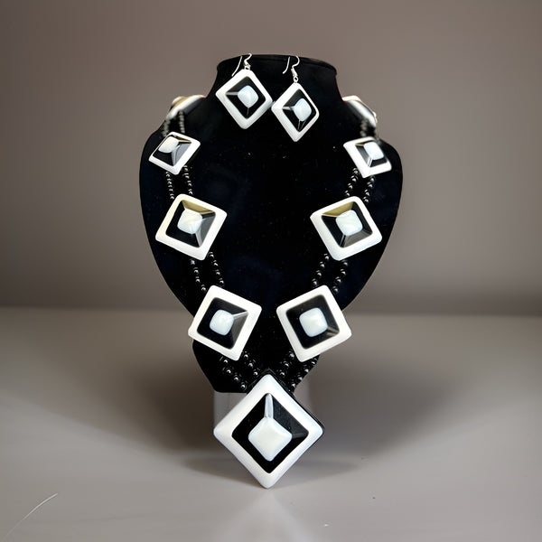African Bone Black White Necklace Earring Set - Premium Jewelry from O.O.A. Tradings Distribution - Just $19.99! Shop this and more Jewelry now 