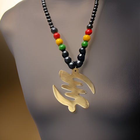 African Gold Adinkra Gye Nyame Long Rasta Beaded Necklace - Premium Jewelry from MAGOS - Just $14.99! Shop this and more Jewelry now 