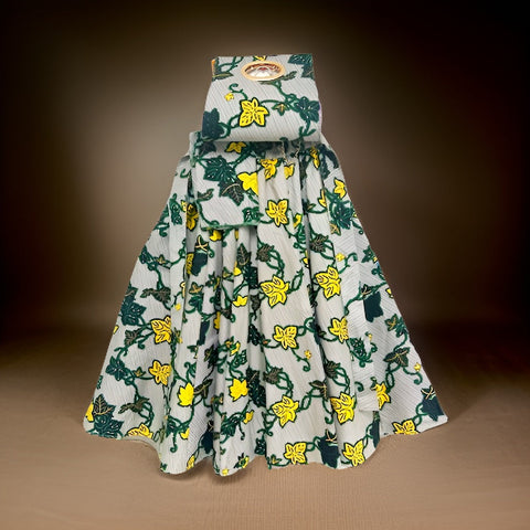 African Green/Yellow Tone Floral Long Skirt & Handbag Set - Premium African Apparel from MAGOS - Just $50! Shop this and more African Apparel now 