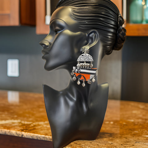 African Gye Nyame Print Semi Circle Beaded Fabric Earrings - Premium Jewelry from MAGOS - Just $12! Shop this and more Jewelry now 