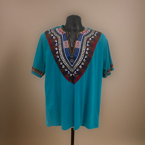 African Handmade Unisex Dashiki Polo -Turquoise Blue - Premium African Apparel from MAGOS - Just $18! Shop this and more African Apparel now 
