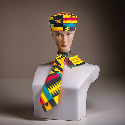 African Kente Multi Print 3pc Yellow/Black Necktie Set - Premium African Accessories from MAGOS - Just $22! Shop this and more African Accessories now 