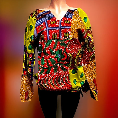 African Print Long Sleeve Ankara Patched Blouse - Premium African Apparel from MAGOS - Just $30! Shop this and more African Apparel now 