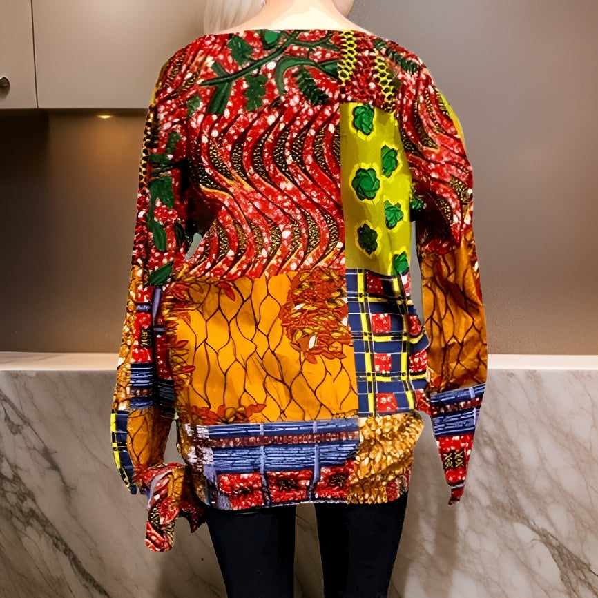 African Print Long Sleeve Ankara Patched Blouse - Premium African Apparel from MAGOS - Just $30! Shop this and more African Apparel now 