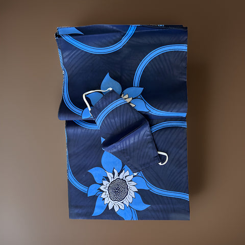 African Print Multi-Blue/White Tone Headwrap with Matching Mask Set - Premium African Accessories from MAGOS - Just $17.50! Shop this and more African Accessories now 