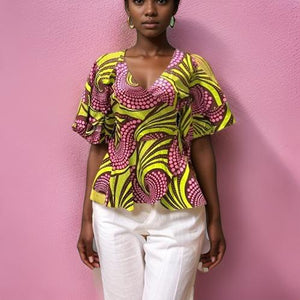 African Print Pink/Brown/Lime Wrap Top