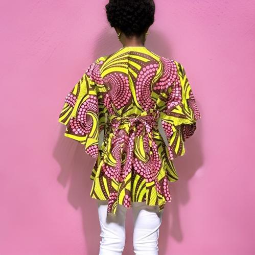 African Print Pink/Brown/Lime Wrap Top