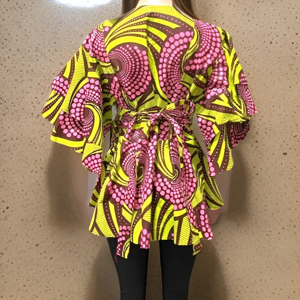 African Print Pink/Brown/Lime Wrap Top - Premium African Apparel from MAGOS - Just $40! Shop this and more African Apparel now 