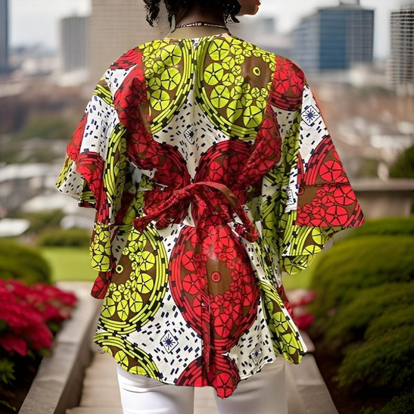 African Print Red/Yellow/White Wrap Top