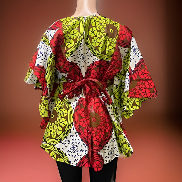 African Print Red/Yellow/White Wrap Top - Premium African Apparel from MAGOS - Just $40! Shop this and more African Apparel now 