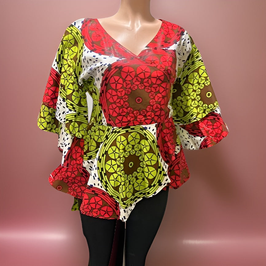 African Print Red/Yellow/White Wrap Top - Premium African Apparel from MAGOS - Just $40! Shop this and more African Apparel now 
