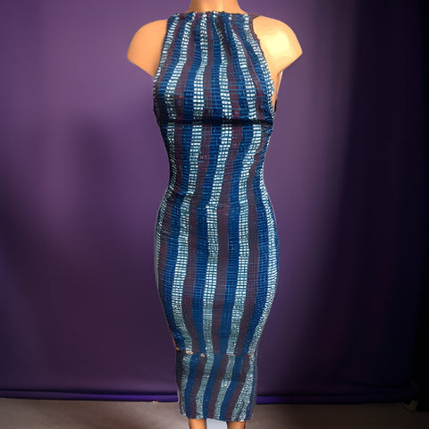 African Print Stretchy Ankara Multi-Blue Stripe Print Dress - Premium African Apparel from MAGOS - Just $25! Shop this and more African Apparel now 