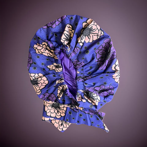 African Purple Floral Print Satin Hair Bonnet w/Headband - Premium African Accessories from MAGOS - Just $15! Shop this and more African Accessories now 