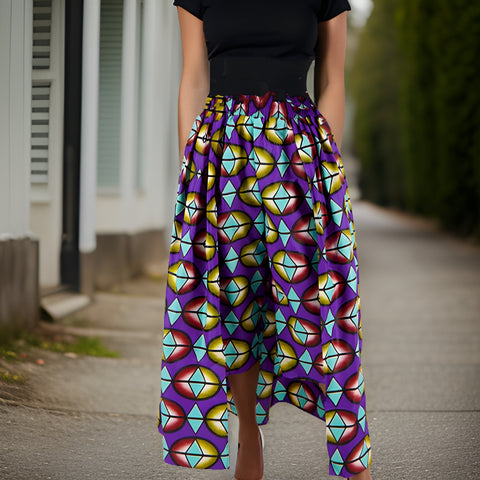 African Wax Purple Print Caped Capri Pants - Premium African Apparel from MAGOS - Just $40! Shop this and more African Apparel now 